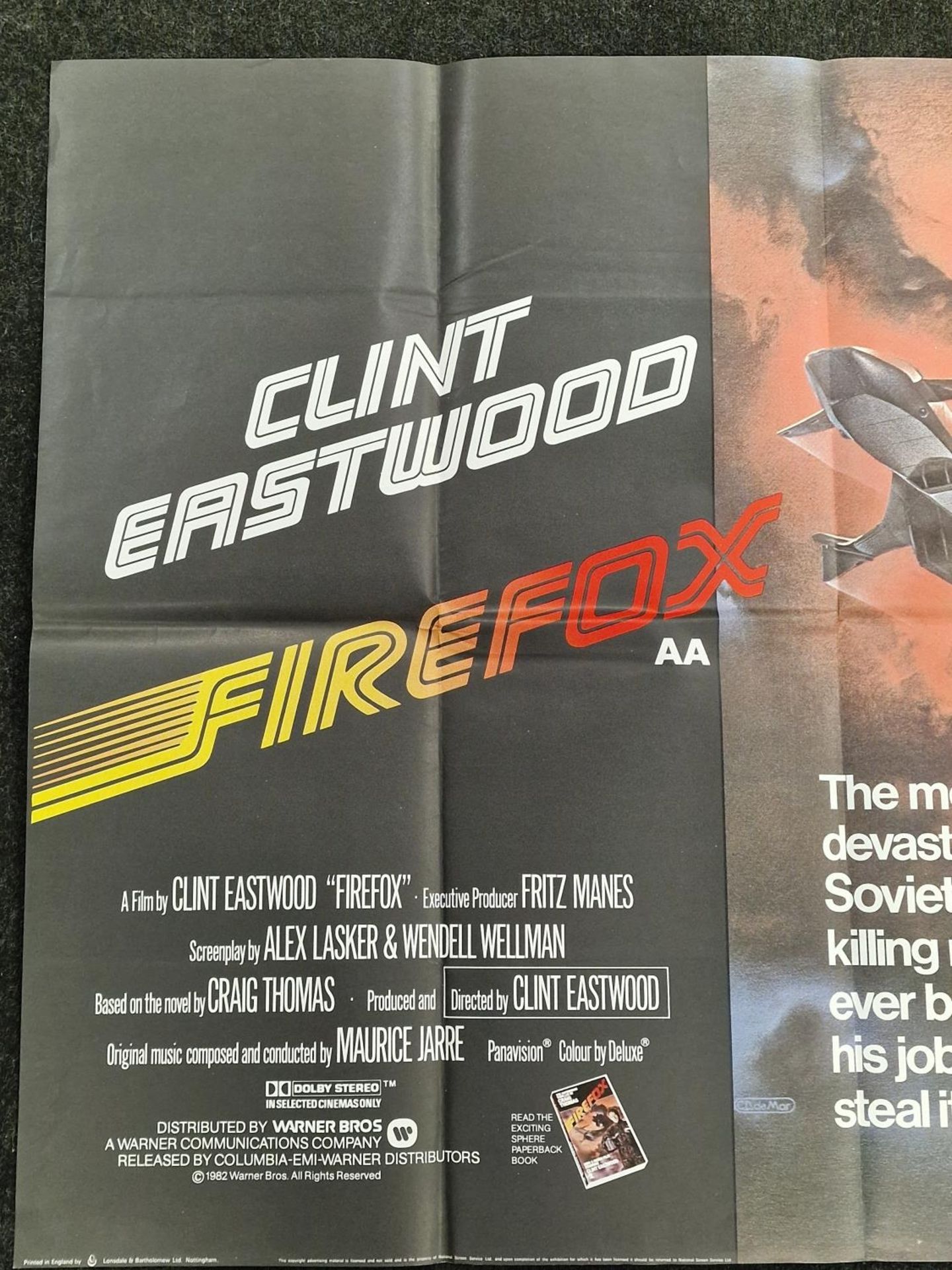 "Firefox" original vintage folded quad film poster 1982 starring Clint Eastwood 40"x30". - Image 2 of 5