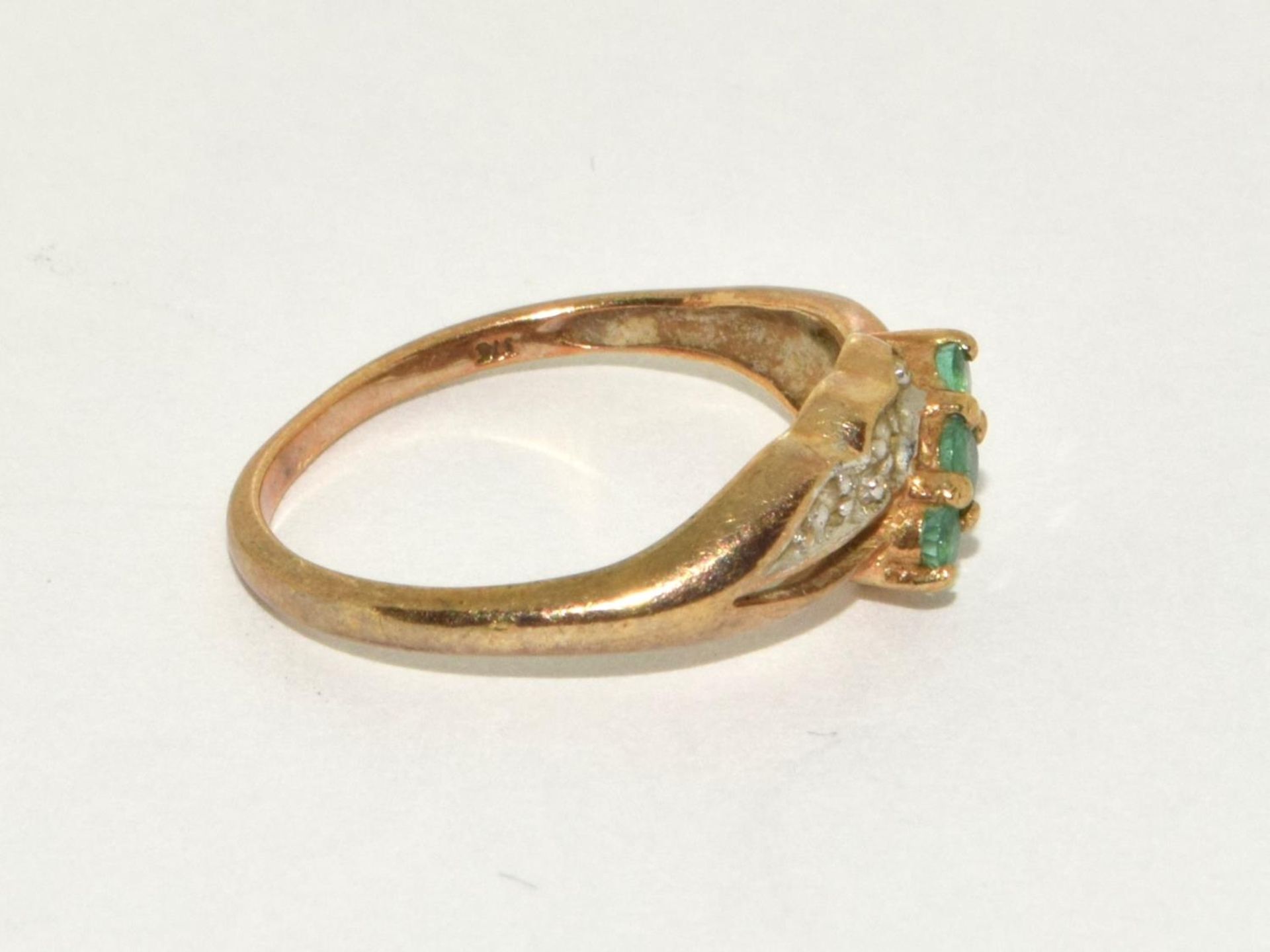 Emerald/Diamond 9ct gold ring Size L. - Image 4 of 5