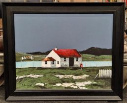 Framed contemporary Scottish oil on board painting signed "Stemer" 59x49cm.