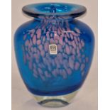 Mdina glass signed blue vase with signature to base 15cm tall.