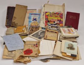 Box of vintage ephemera to include photographs, postcards, maps and other items.