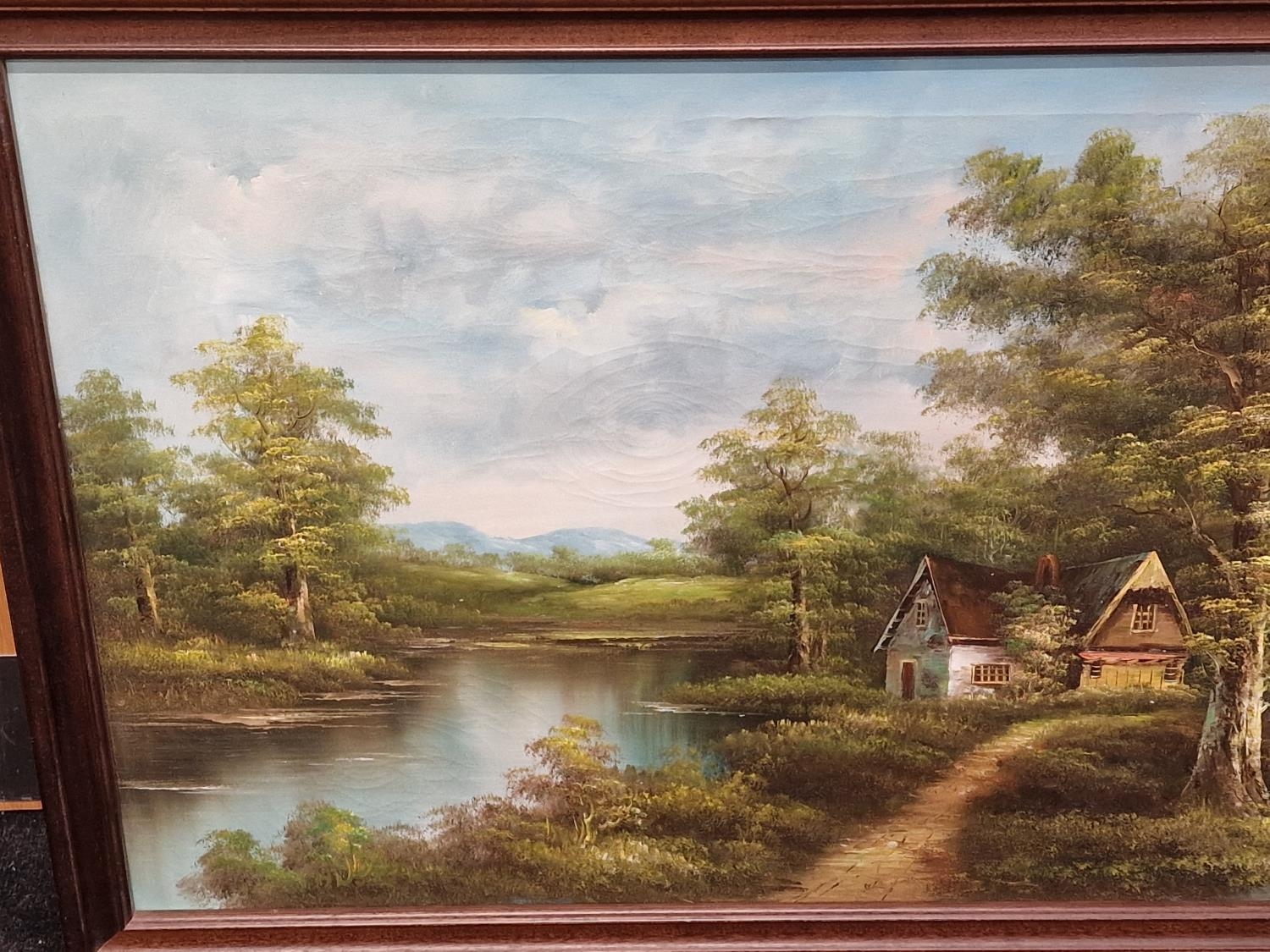 Framed vintage oil on canvas painting signed "J. Hall" 131x71cm. - Image 2 of 5