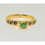 Emerald and diamond gold on silver ring Size P