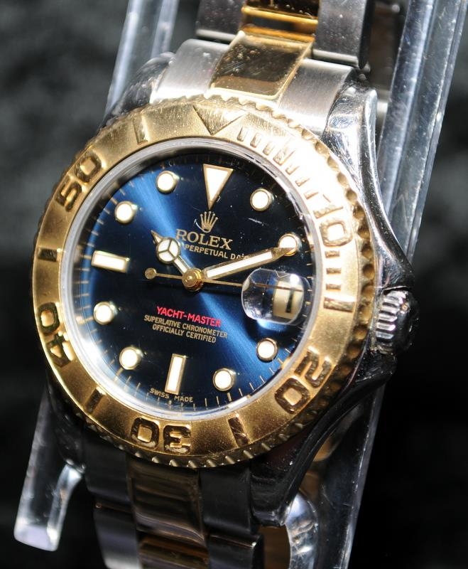 Rolex Yacht Master Superlative Chronometer. Factory blue dial with bi-metal Oyster bracelet. 35mm