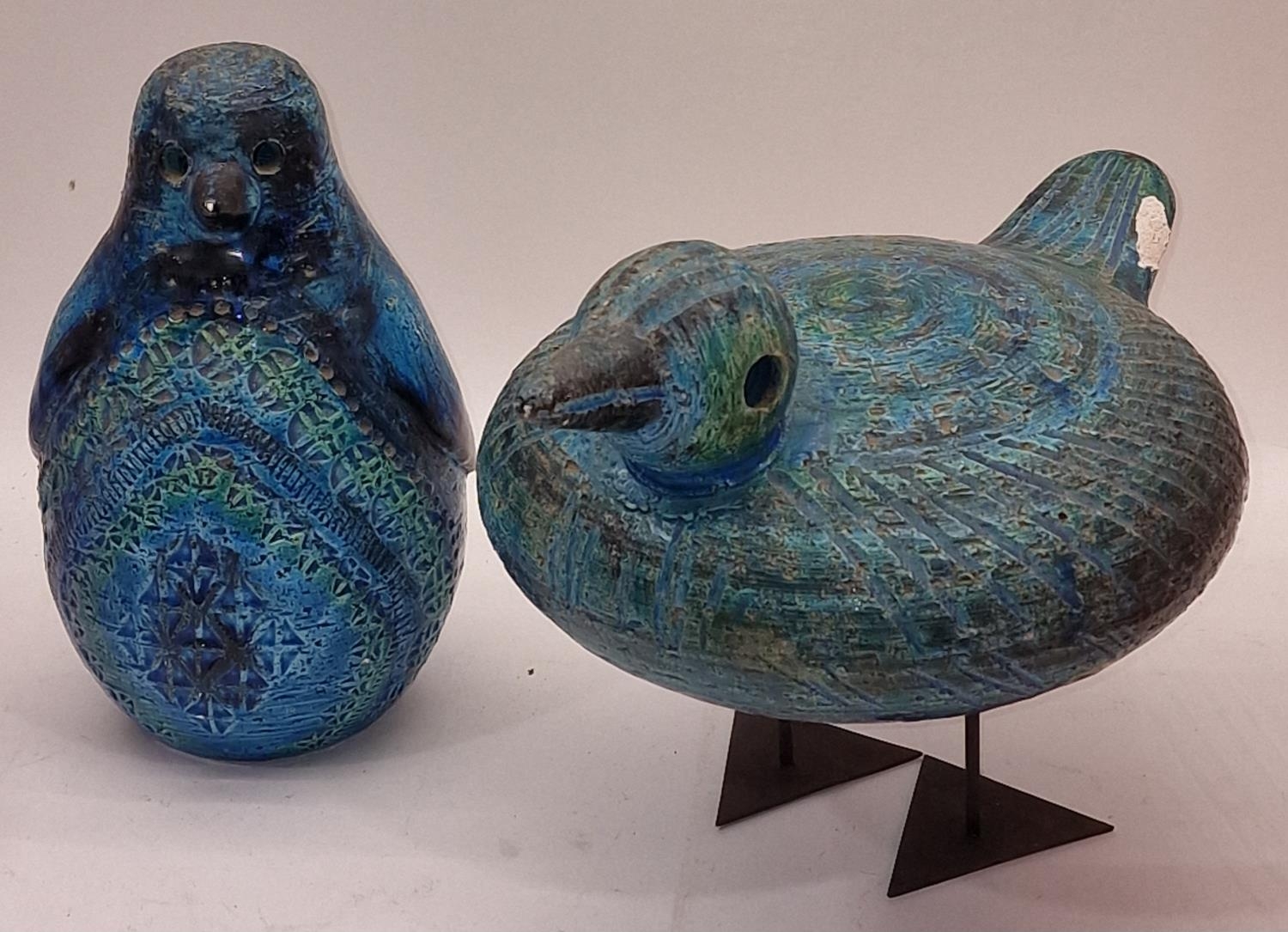 1960s Bird/ Penguin attributed to Aldo Londi Bitossi Italy in rimmini blue 23cm tall, together a