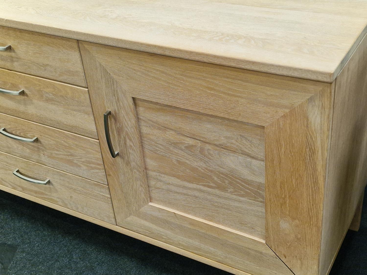 Light Oak 20th century twin door 4 draw side board on extended stub legs 80x180x50cm - Image 3 of 4