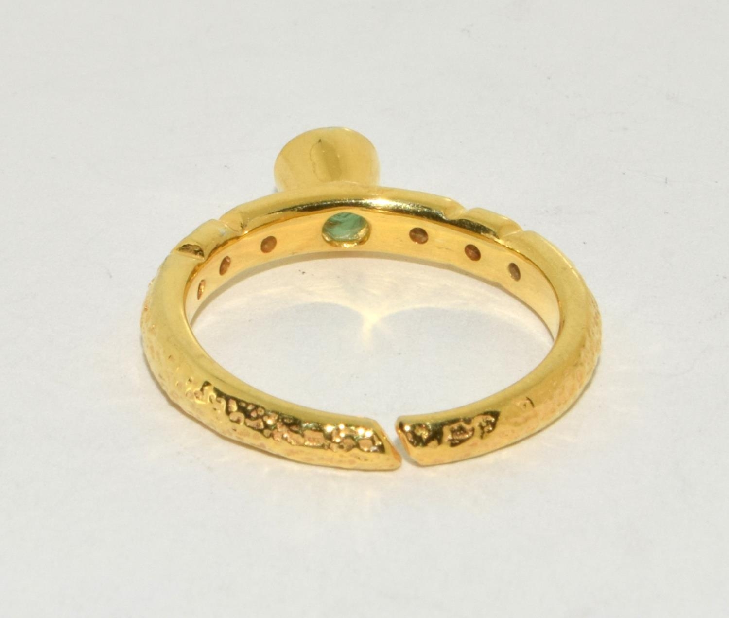 Emerald and diamond gold on silver ring Size P - Image 3 of 3