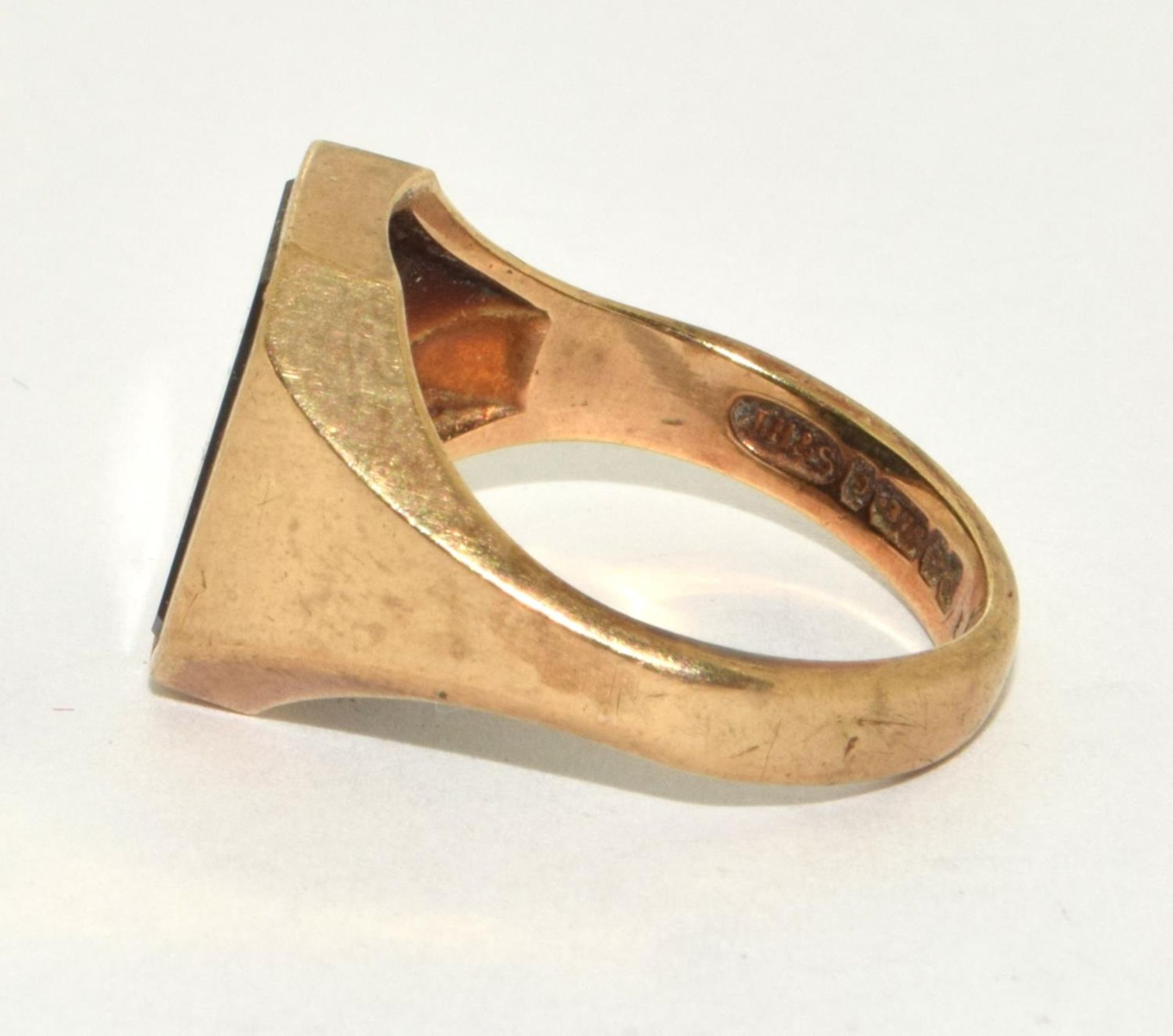 9ct gold gent Masonic signet ring 6.2g size R - Image 2 of 5