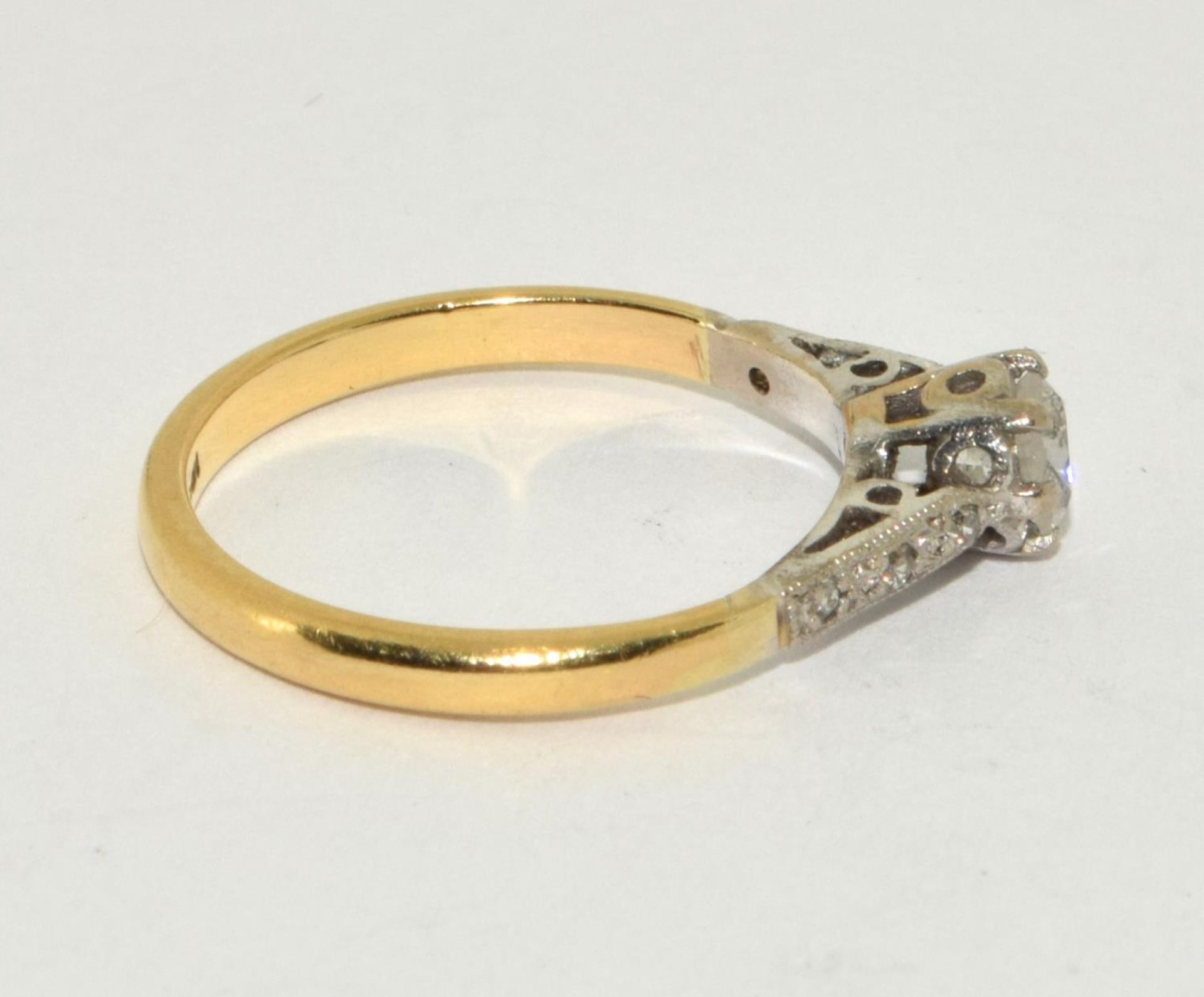 An old 18ct diamond solitaire 0.25ct minimum rose cut diamond shank ring Size L 1/2. - Image 4 of 5