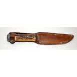 Vintage Solingen German Hunters/Sheath knife with horn handle. Blade length 9.5cms