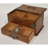 Antique English oak gentlemans cigar box with brass embellishments.