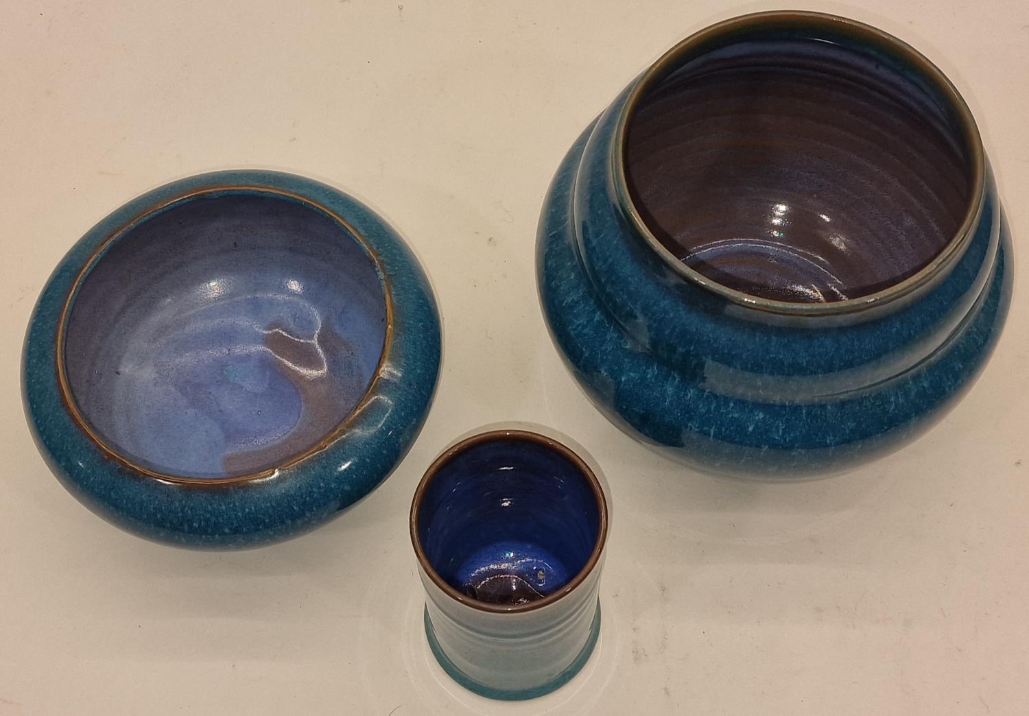 Poole Pottery Carter Stabler Adams Chinese Blue Glaze three pieces. - Image 2 of 3