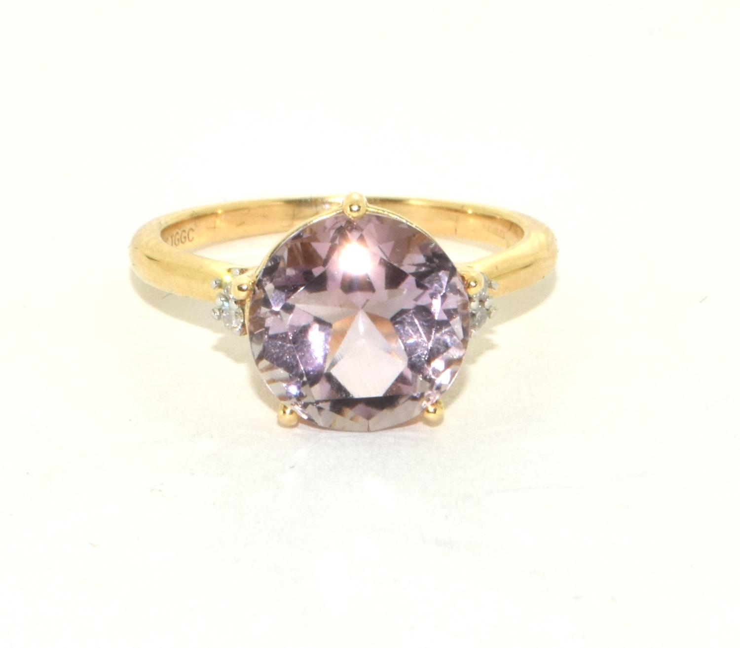 9ct gold ladies Large Amethyst solitaire with of set Diamond ring size N