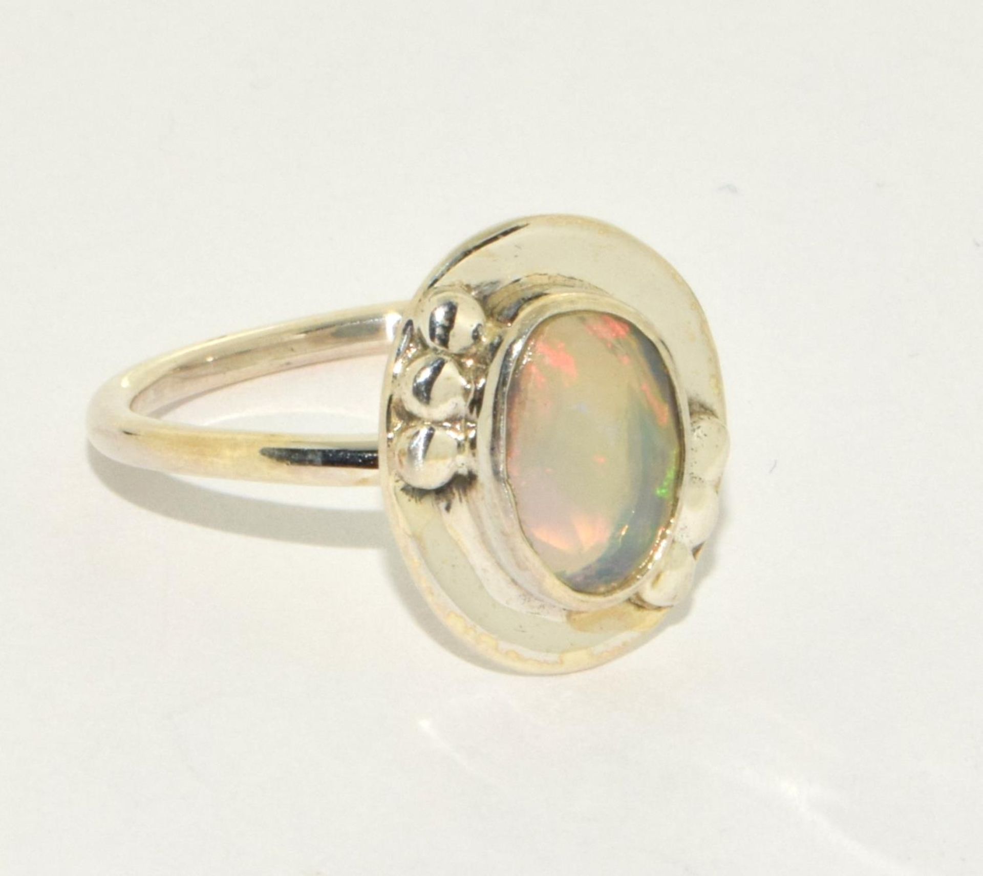 Natural Firey opal and silver ring Size T 1/2. - Image 4 of 4