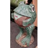 Large garden carved painted wooden figure of a Frog 80x40x40cm