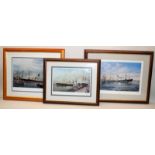RG Lloyd, 3 x signed prints relating to steam ships, two are numbered limited editions. Largest