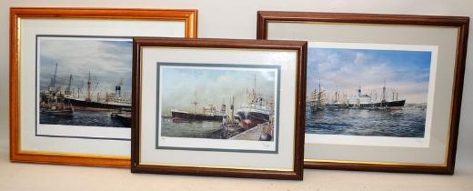 RG Lloyd, 3 x signed prints relating to steam ships, two are numbered limited editions. Largest