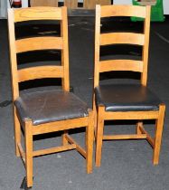Pair high ladder back dining chairs set on squared legs with vinyl seat covering 105x45x45cm
