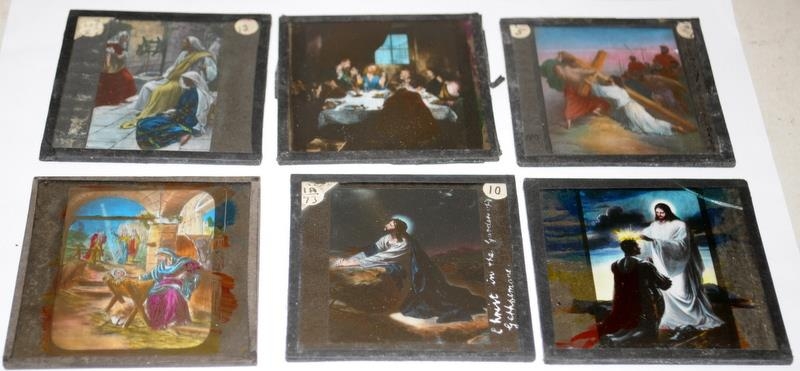 100's of antique magic lantern slides in numbered boxes. Religious texts/hymns/images. 7 boxes - Image 3 of 3
