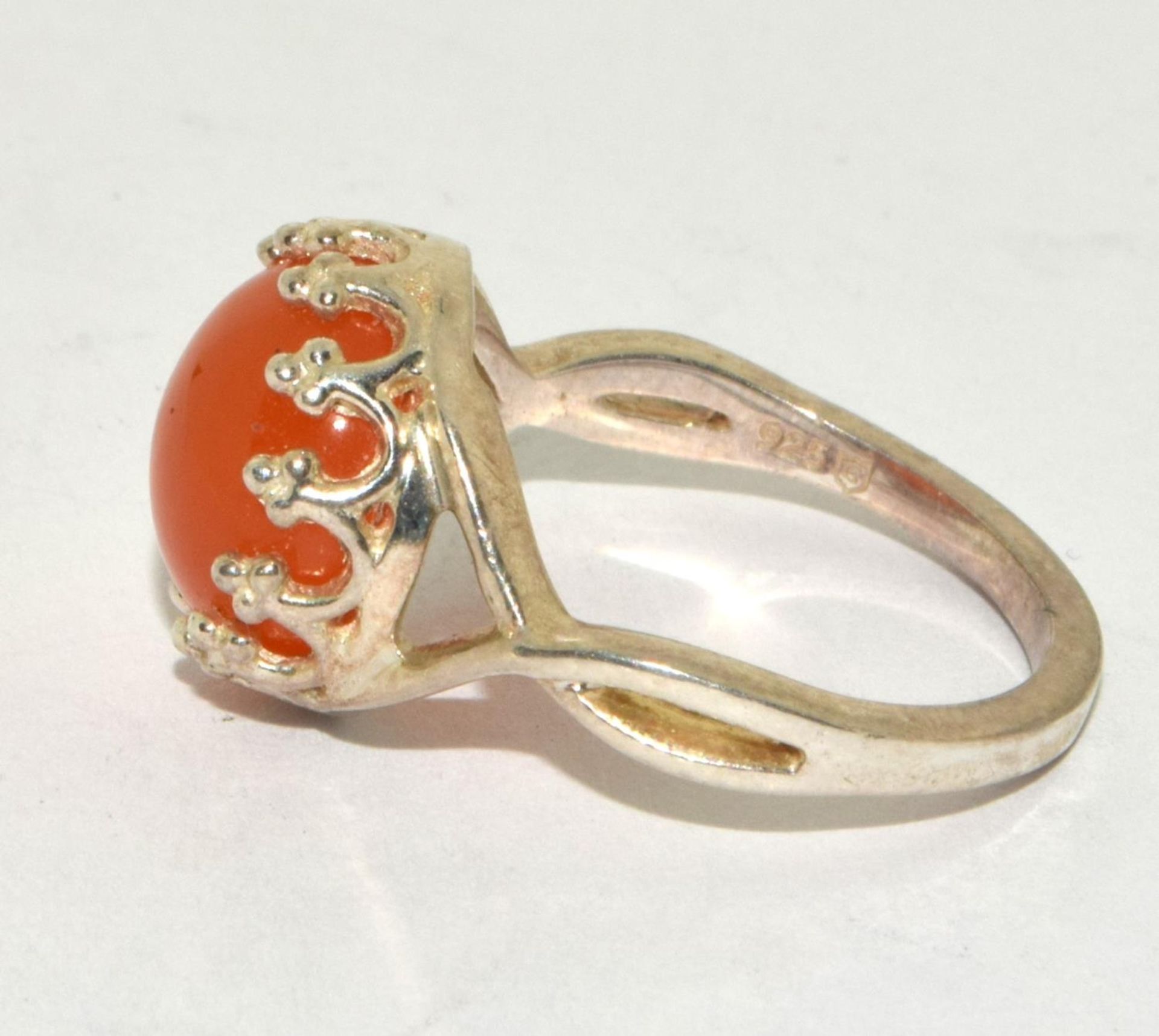 A 925 silver and Carnelian ring Size N 1/2. - Image 2 of 3