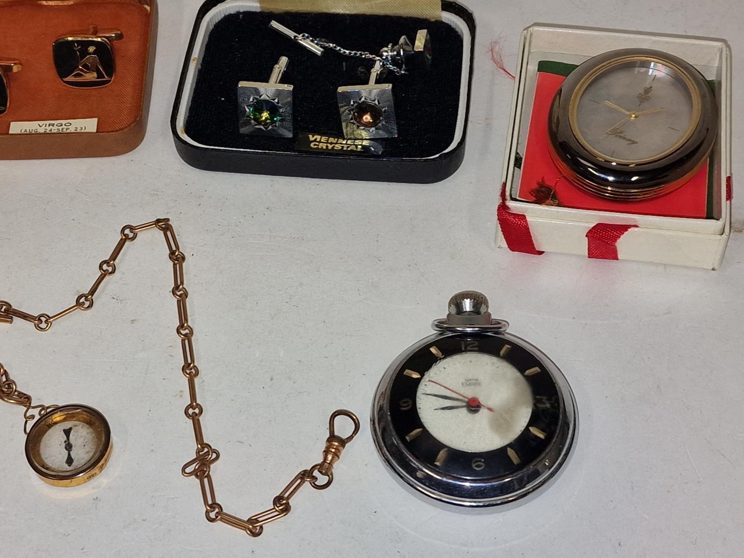 Unmarked chain with 9ct gold compass together with wristwatches, stop watch and cufflinks. - Image 3 of 4