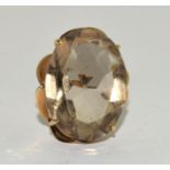 Large vintage smokey quartz and 9ct gold ring, 8.2g Size O