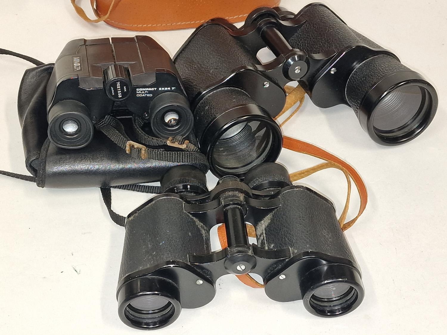 Collection of three vintage binoculars to include Minolta. - Image 2 of 3