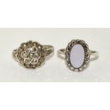 2 x genuine art deco silver marcasite rings size M and O