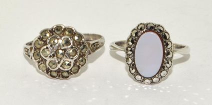 2 x genuine art deco silver marcasite rings size M and O
