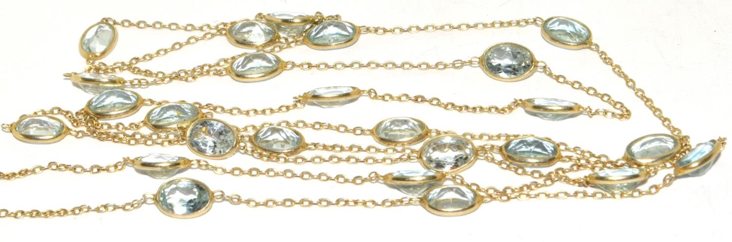 Natural Aquamarine and gold on silver long chain. - Image 4 of 4