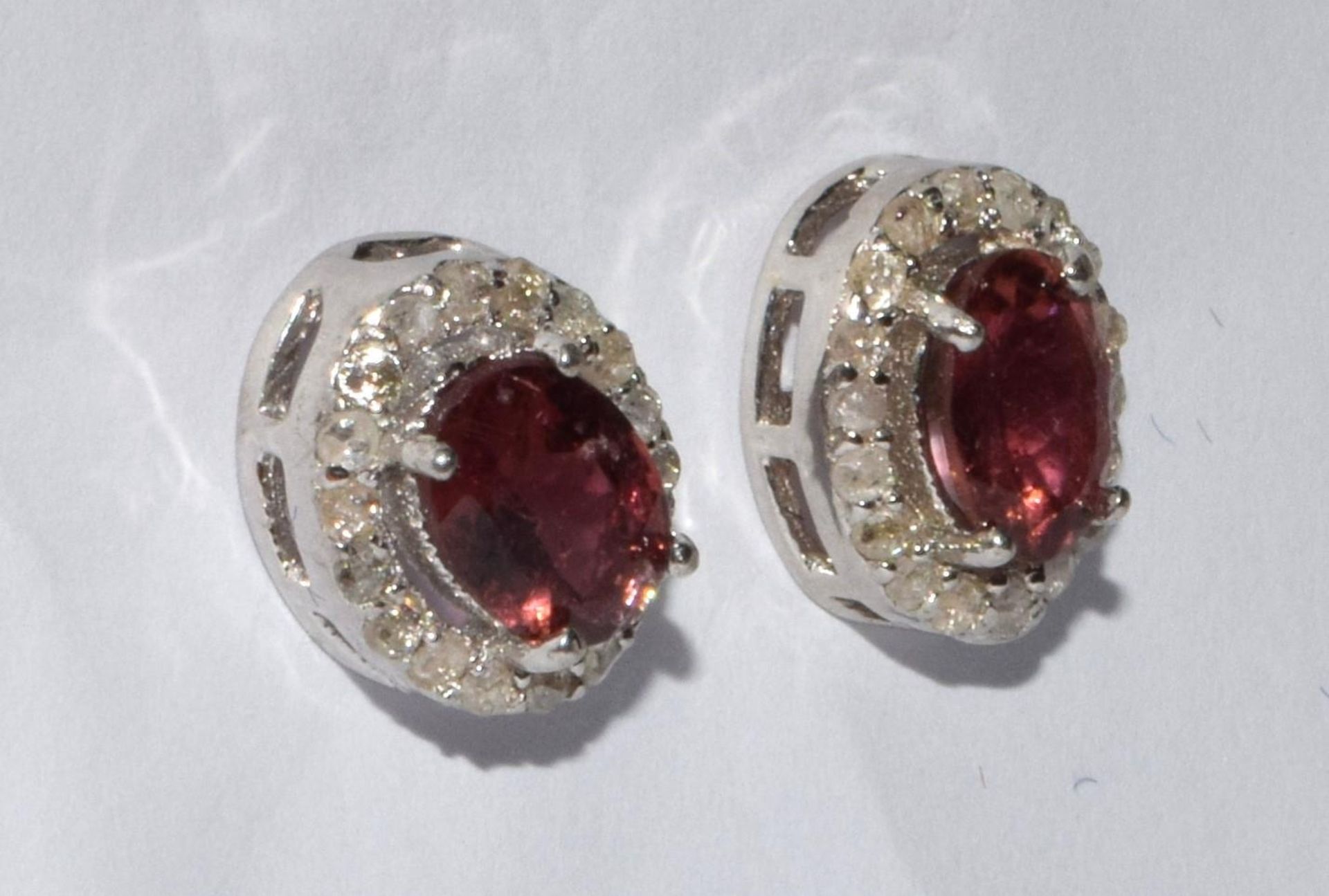 Diamond and pink tourmaline stud earrings with 18ct gold posts - Image 6 of 6