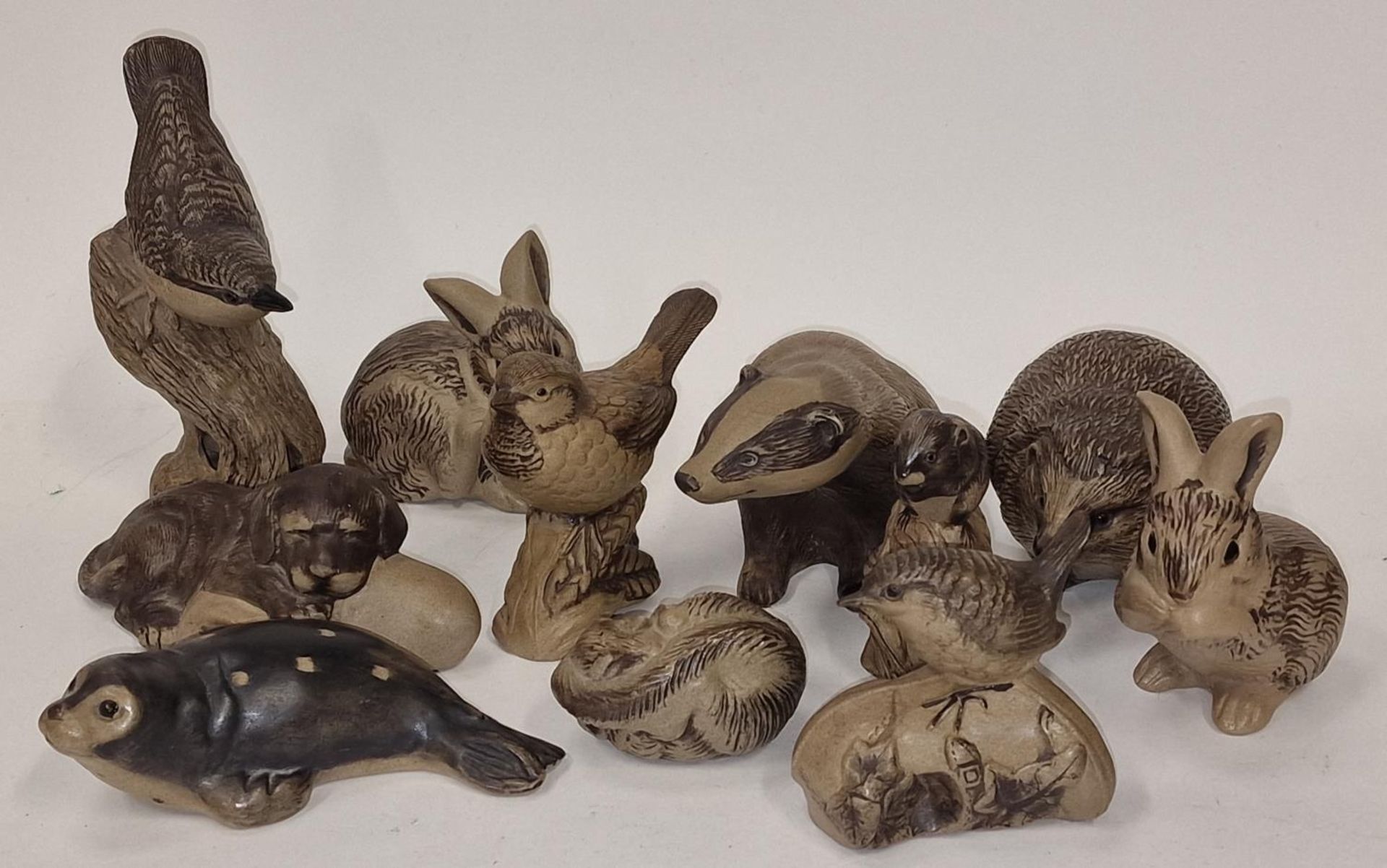 Poole Pottery collection of Barbara Linley Adams stoneware animals to include birds, badger, seal