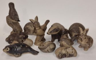 Poole Pottery collection of Barbara Linley Adams stoneware animals to include birds, badger, seal