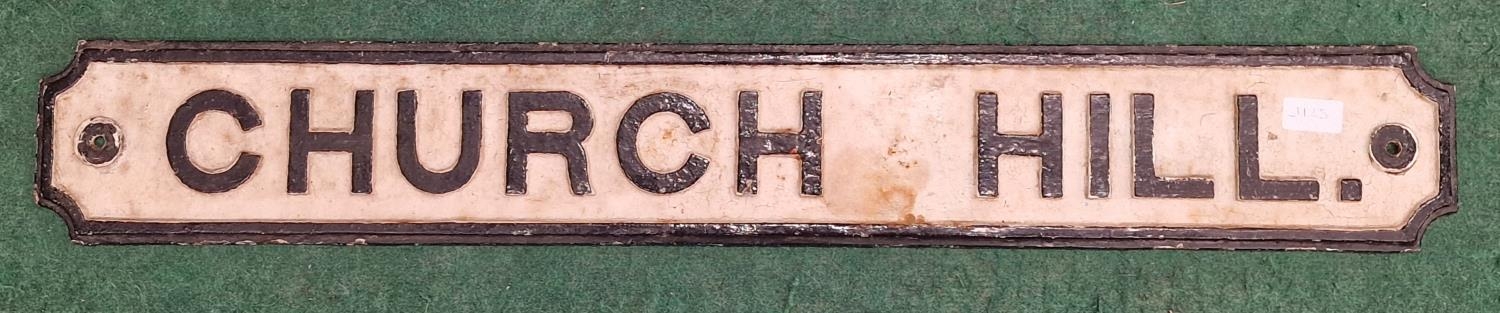 An Original cast metal road sign "Church Hill" 90x15cm