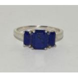 A 925 silver Lapis Lazuli stepped threes stone ring Size S