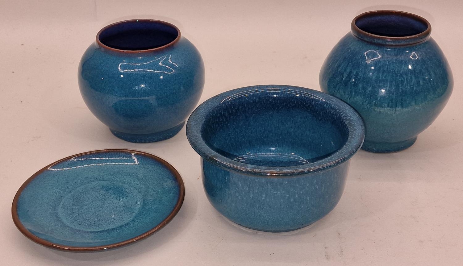 Poole Pottery Carter Stabler Adams Chinese Blue Glaze four pieces.