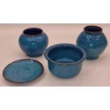 Poole Pottery Carter Stabler Adams Chinese Blue Glaze four pieces.