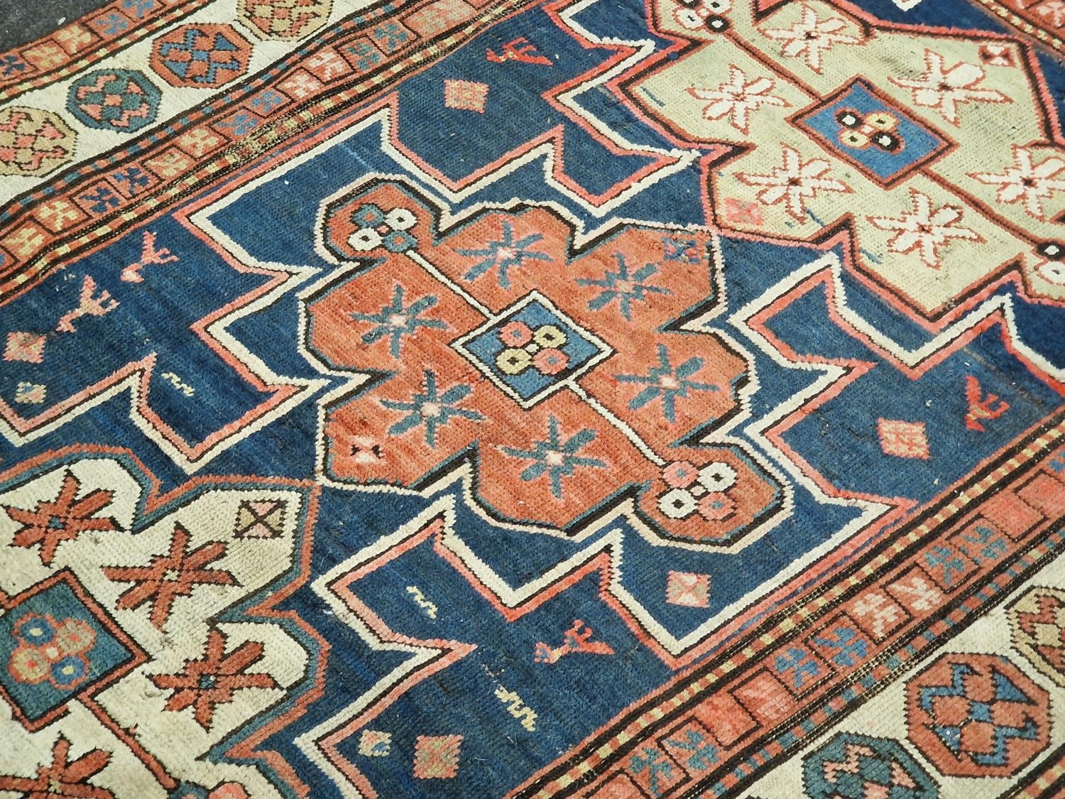 Vintage patterned carpet showing signs of wear 220x110cm. - Image 4 of 4