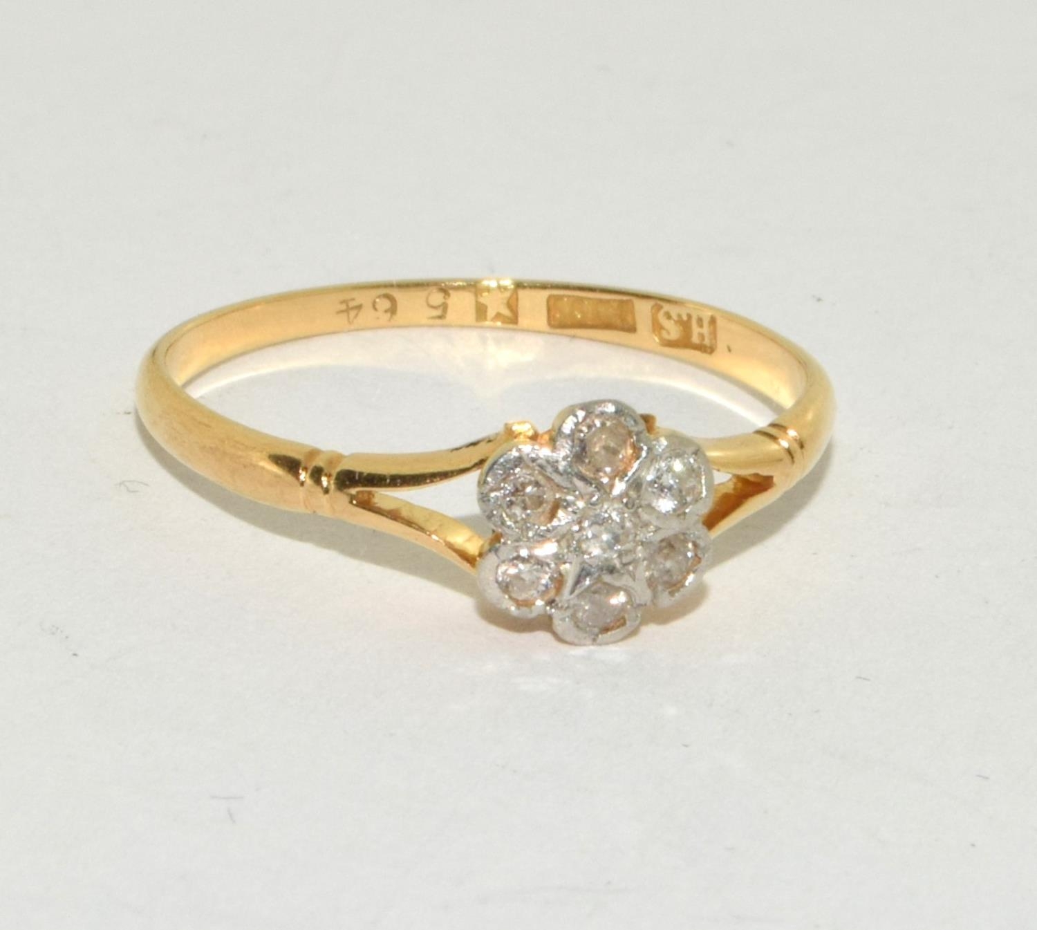Old Art Deco diamond 18ct gold ring Size P - Image 5 of 5