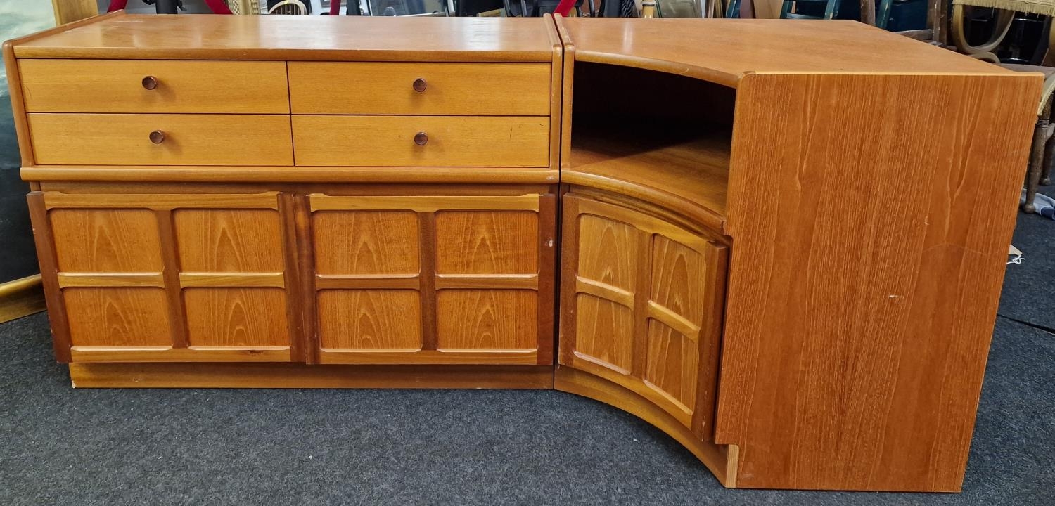 Contemporary Nathan mid century design 4 draw, over 2 door cupboard together a matching corner Tv
