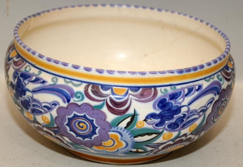 Three early 20thC Poole Pottery bowls in traditional patterns. Largest bowl (with a number of - Image 2 of 7