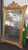 Large Gilt frame over mantle pier mirror with embossed decoration and carved top 160 x 90cm
