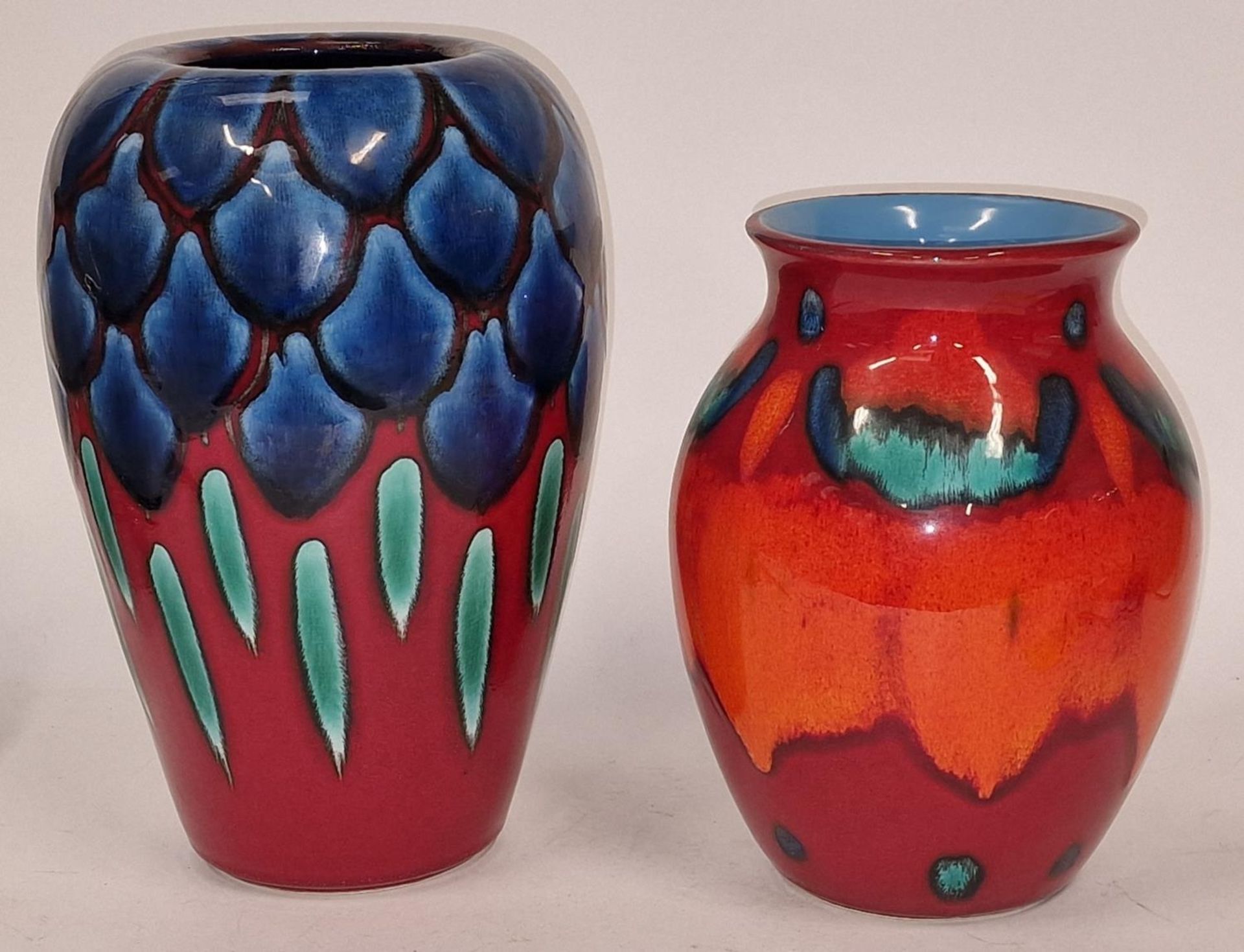 Poole Pottery two living glaze vases the tallest being a Trial 26cm in height.