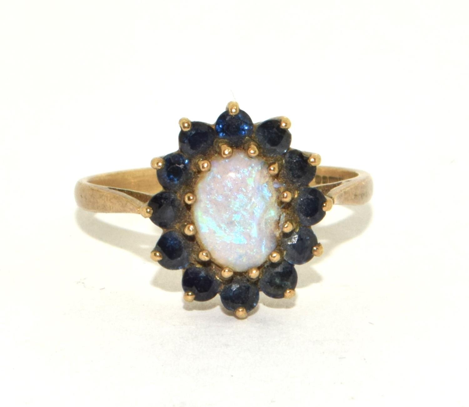 9ct gold ladies antique Opal and sapphire cluster ring size R