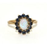 9ct gold ladies antique Opal and sapphire cluster ring size R