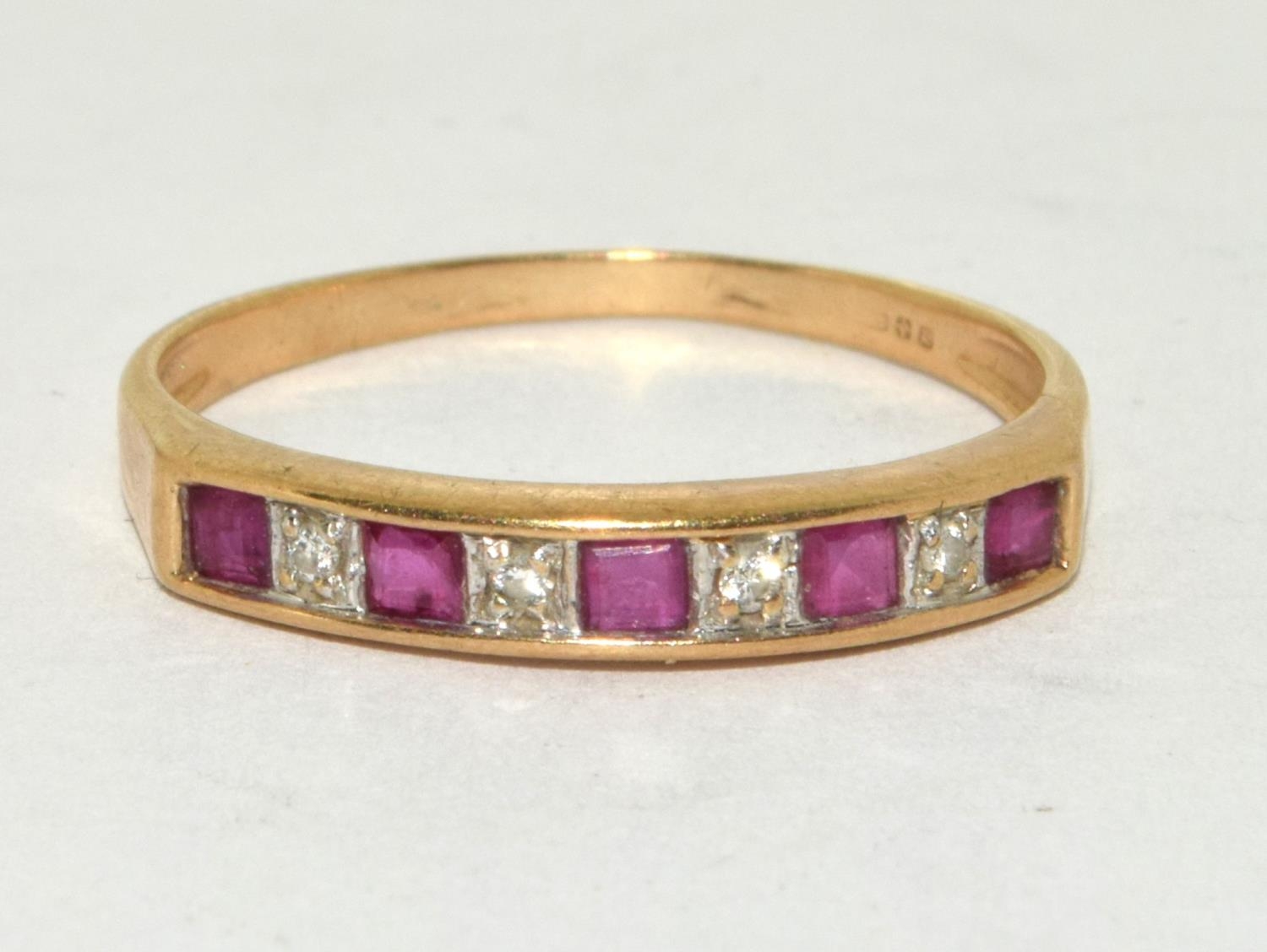 9ct gold ladies Ruby and Diamond 1/2 eternity ring size R