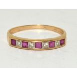 9ct gold ladies Ruby and Diamond 1/2 eternity ring size R