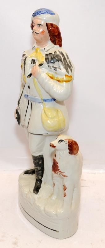 Large antique Staffordshire flatback figure - Huntsman and hound. 34cms tall - Image 2 of 4