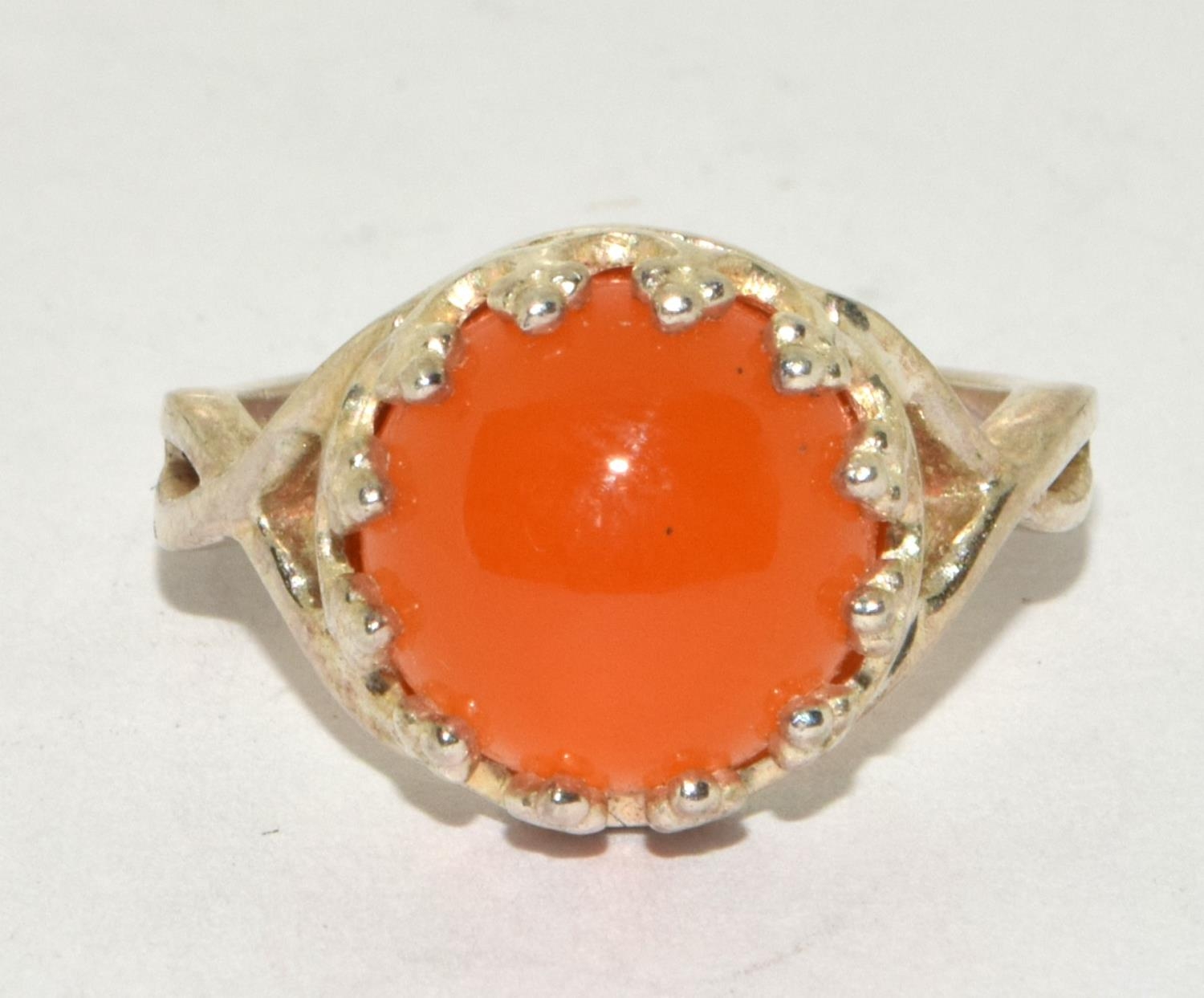 A 925 silver and Carnelian ring Size N 1/2.