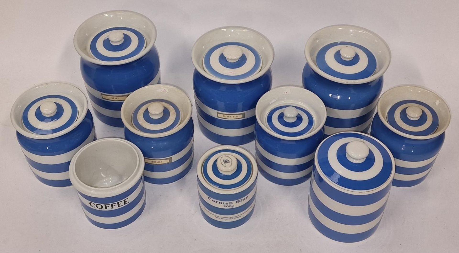 T.G Green & Co. collection of blue and white Cornish Ware kitchen storage jars of different sizes ( - Image 2 of 3